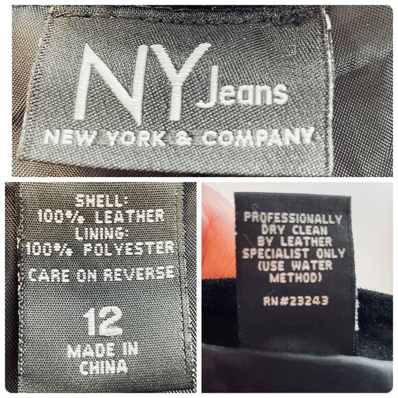 New York & Co 90s Black Suede Retro Leather Classic Straight Leg Pants Jeans 12 - Picture 8 of 9